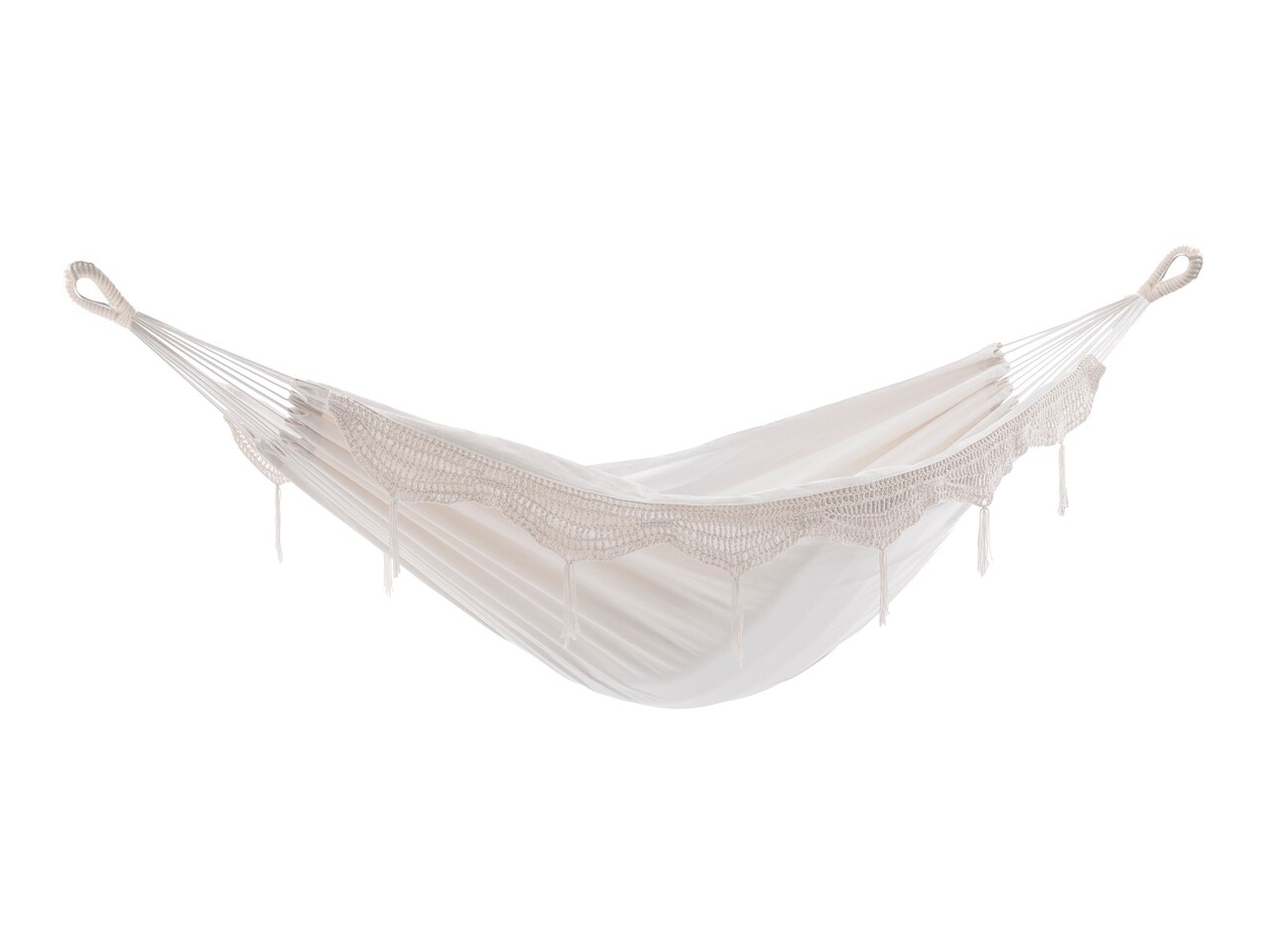 The Hamptons Collection Brazilian Style Two Person Double Hammock with Laced Fringe - 144” x 63 - White